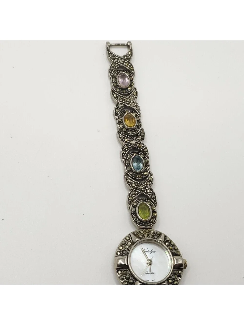 Nostalgia Quartz Gem Band Womens 22mm Watch MOP Dial New Battery